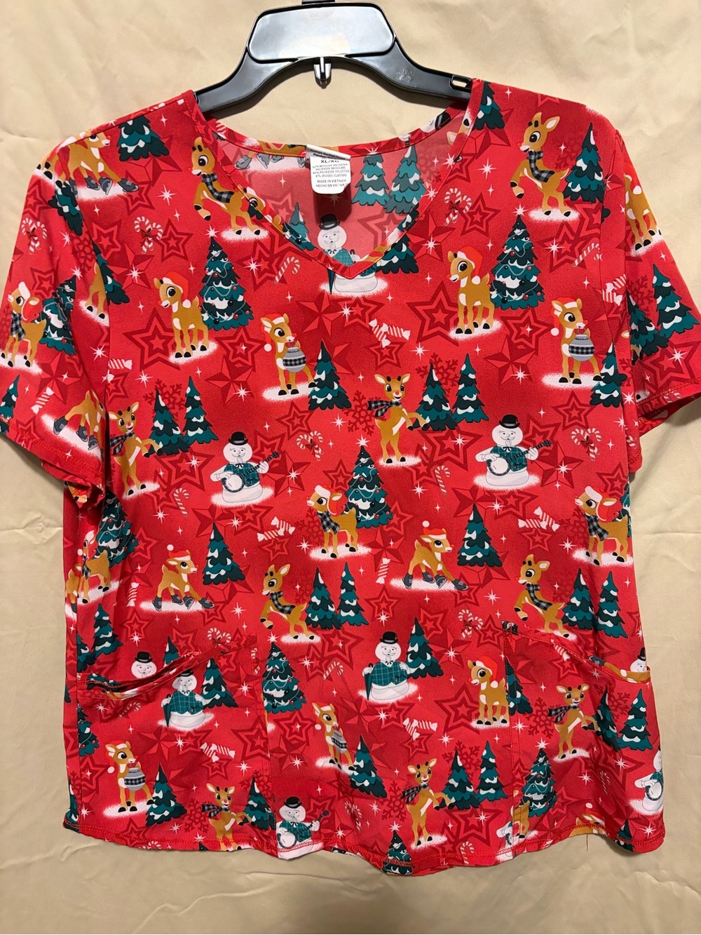 Holiday Reindeer & Snowman Short Sleeve Tee - Red